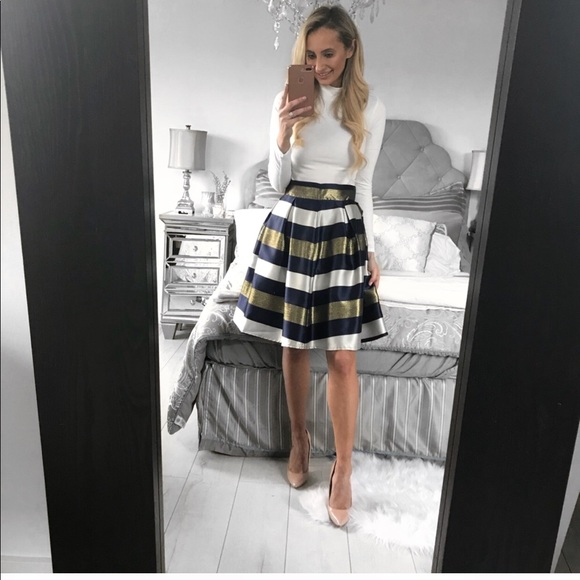 High Waist Pleated Striped Skirt - Picture 6 of 8